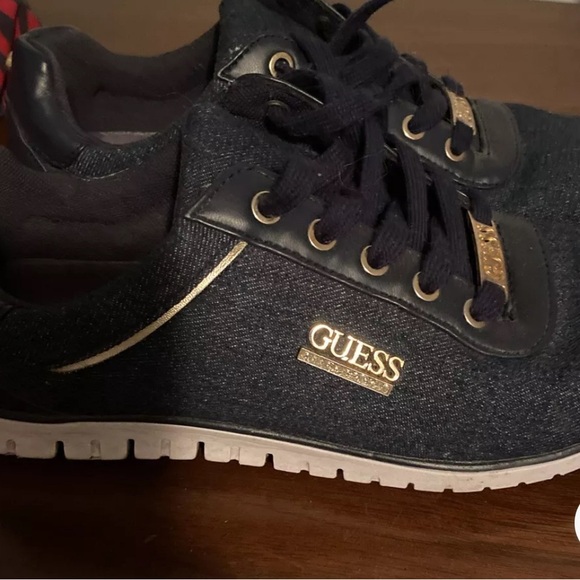 GUESS Denim Lace-Up Casual Low Top Sneakers Womems size 6.5 /7 Bling Sparkle - Picture 4 of 4